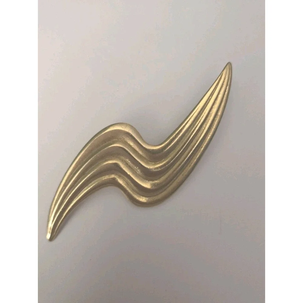 Vintage Gold Tone Abstract Ribbon Swirl Brooch Pin Brushed Textured LARGE